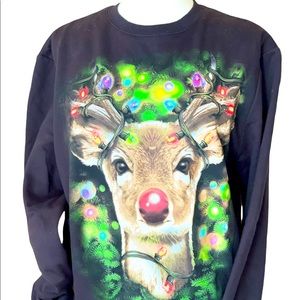 Fifth Sun Light up Christmas Sweatshirt, Light Up Deer Holiday Novelty Funny